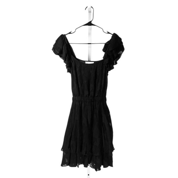 Cleobella Women's Dress Black Floral Tiered Short Sleeve Belted Fit Flare Mini S - Picture 1 of 8